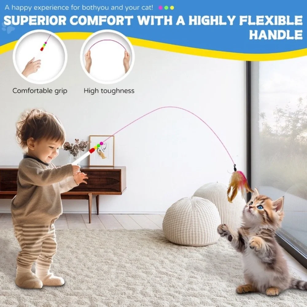Brand New Cat Feather Interactive Toy Set with 3 Replacements and 1 Wand